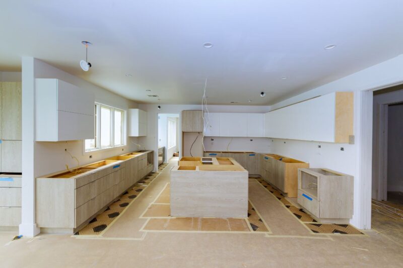Spacious kitchen extension in progress featuring a modern island bench and custom cabinetry – Melbourne home extension project