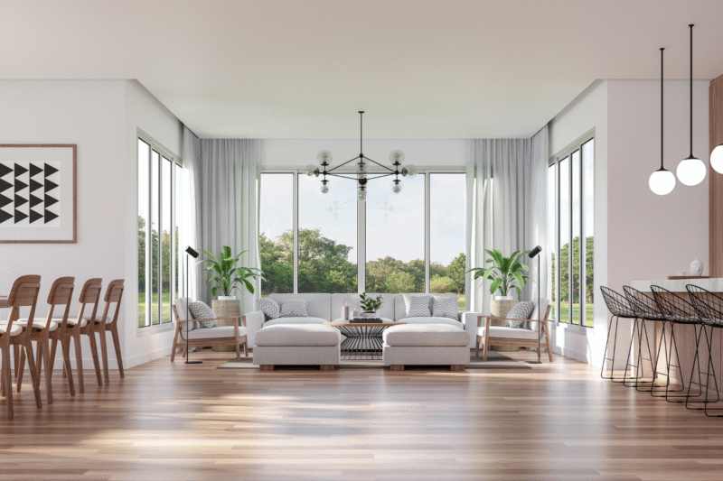 Bright and airy living room in a Melbourne home, designed to capture natural light and cross-breezes - ideal for staying cool in summer and warm in winter in Ringwood.